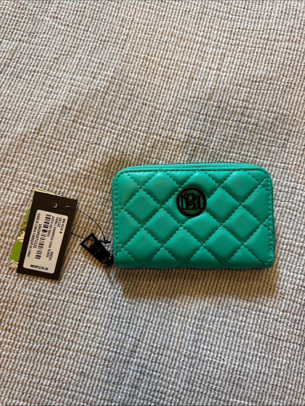 Quilted Zip Card & Key Holder - Teal